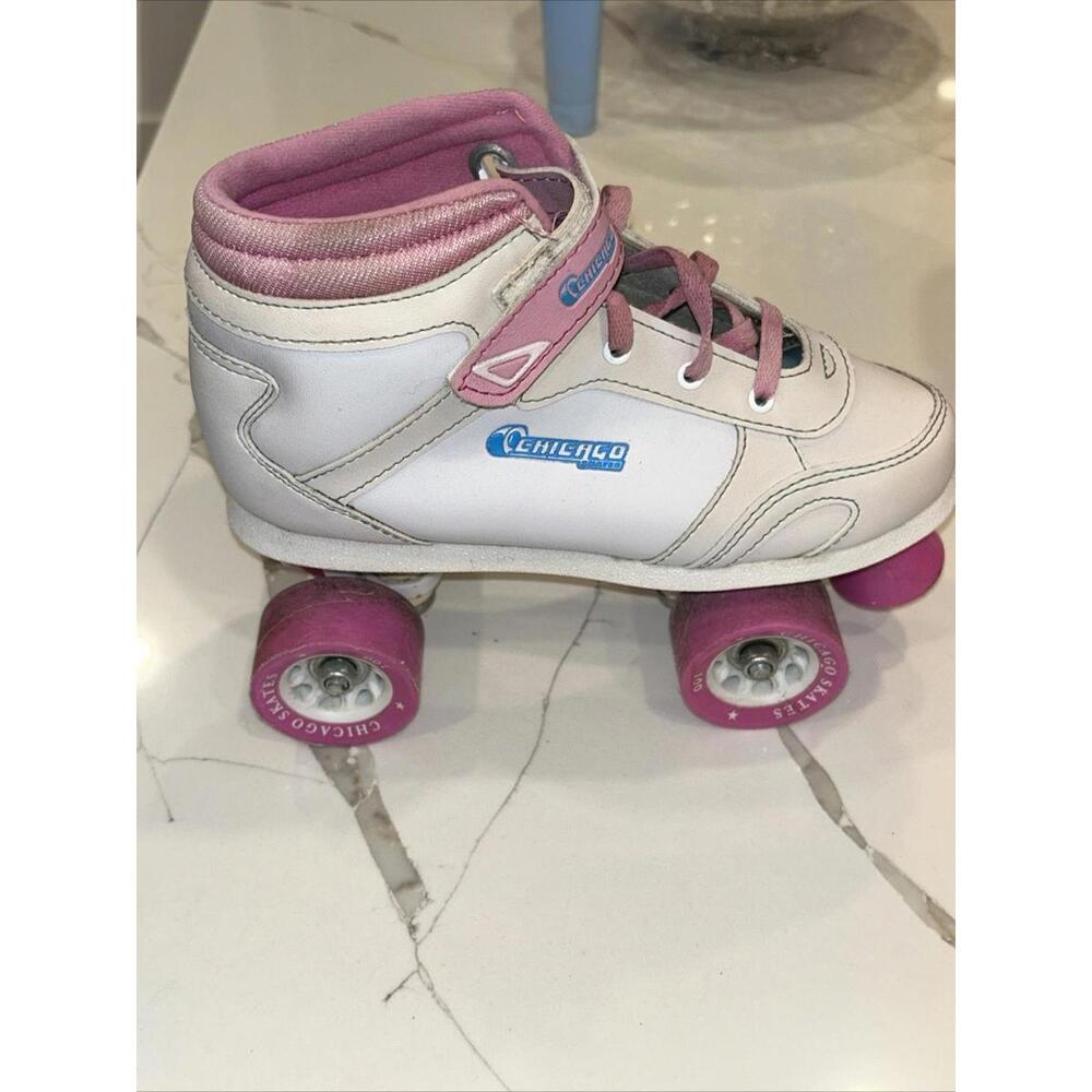 Girls Sidewalk Roller Skates – White Youth Quad Skates, High-Top Design, Size 5